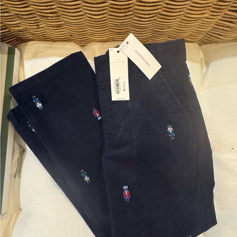 Janie and Jack Navy Corduroy Pants with Embroidered Details